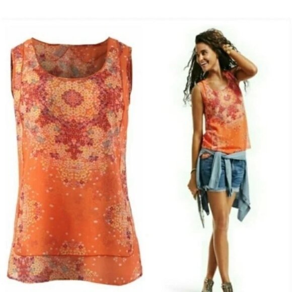 CAbi #268 Merrow Tank orange sheer boho size Small EUC - Picture 1 of 10